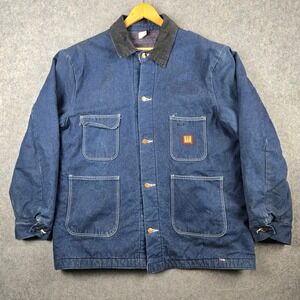 Vintage Big Ben Chore Coat Mens 46 Blue Denim Blanket Lined Barn Jacket Corduroy